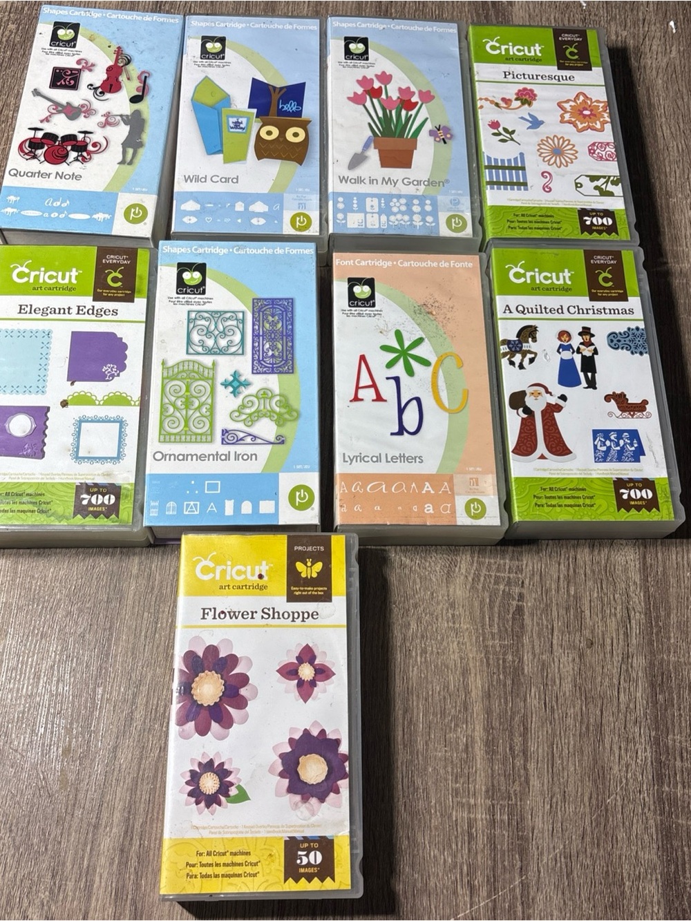 Lot of 9 Cricut Cartridges Provo Craft Box Manuals Keypads Fonts Shapes
